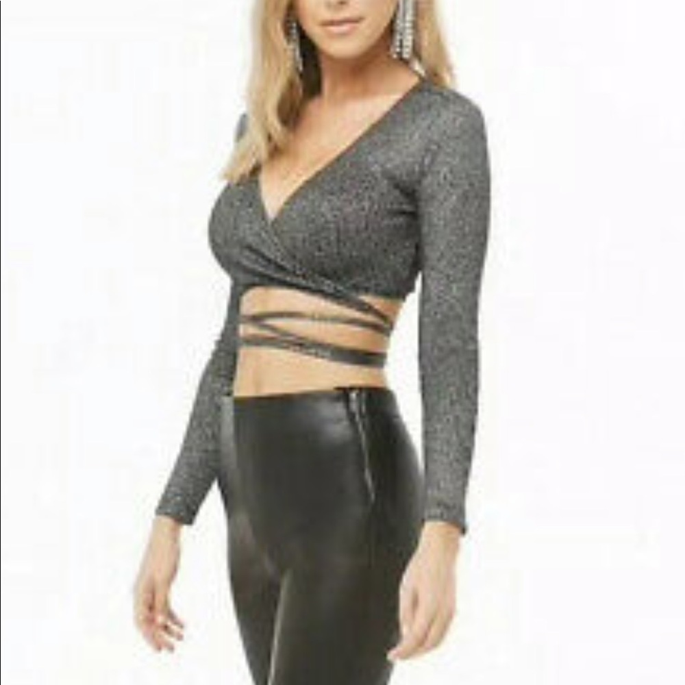 Forever 21 Glitter Wrap Top Silver